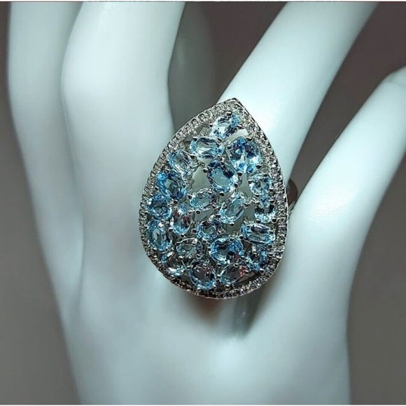 Natural Sky-Blue Topaz Gemstone 925 Sterling Silver Ring size 7 - Picture 7 of 8